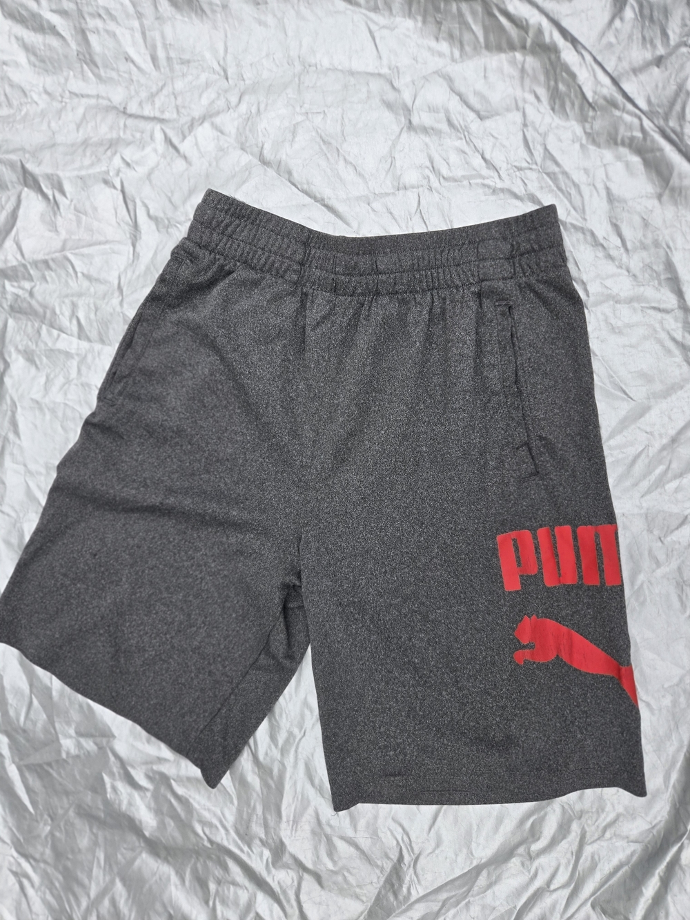 Puma Gray Athletic Shorts with Red Logo